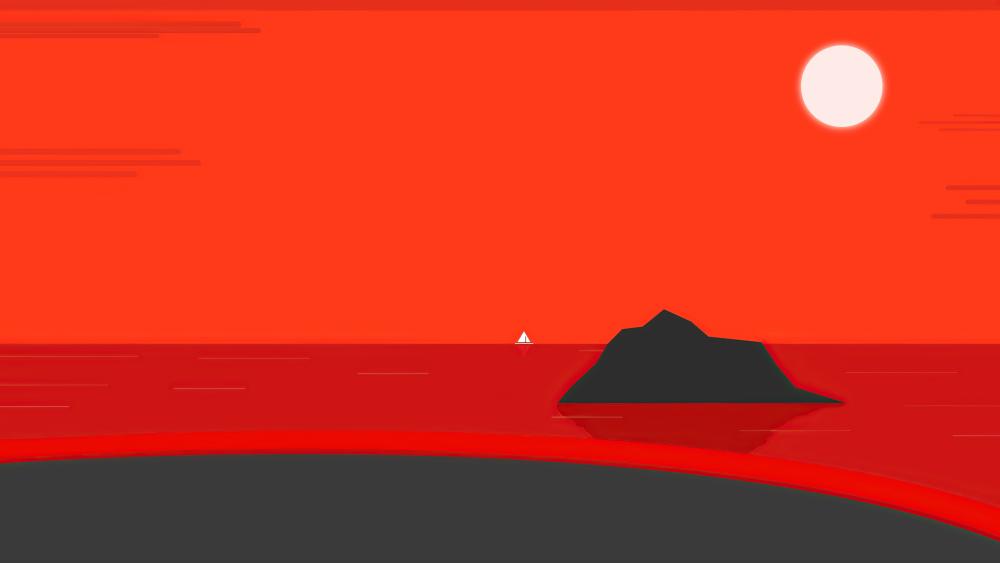 Red Beachscape in Minimalist Art wallpaper