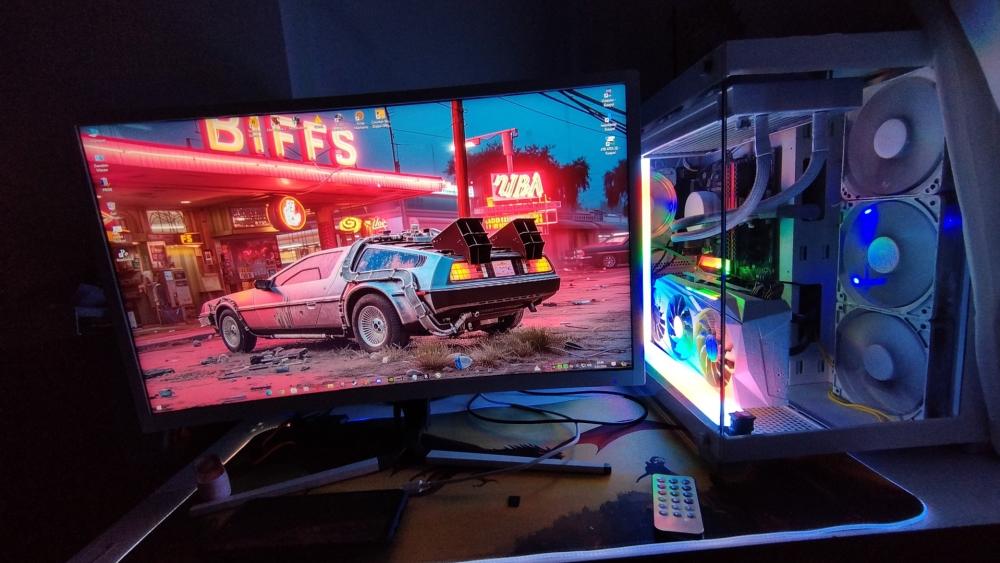 Immersive Gamer Setup with Retro Vibes wallpaper