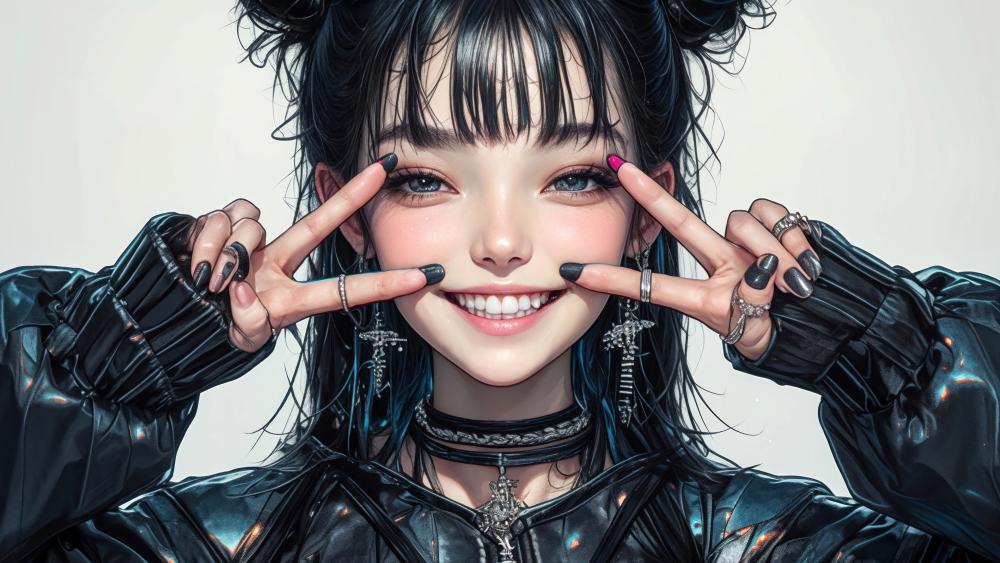 Gothic Girl Peace Sign Happiness wallpaper