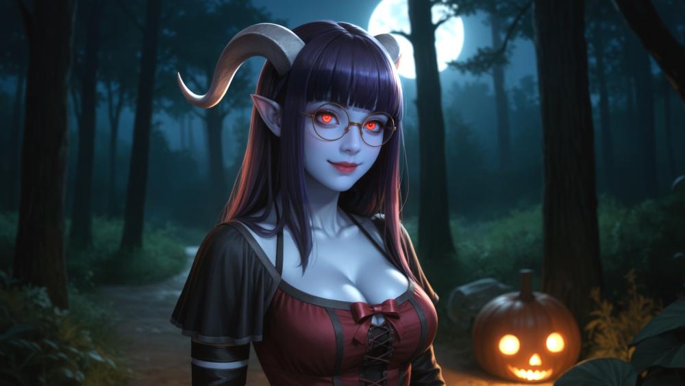 Enchanted Halloween Night with Anime Girl wallpaper