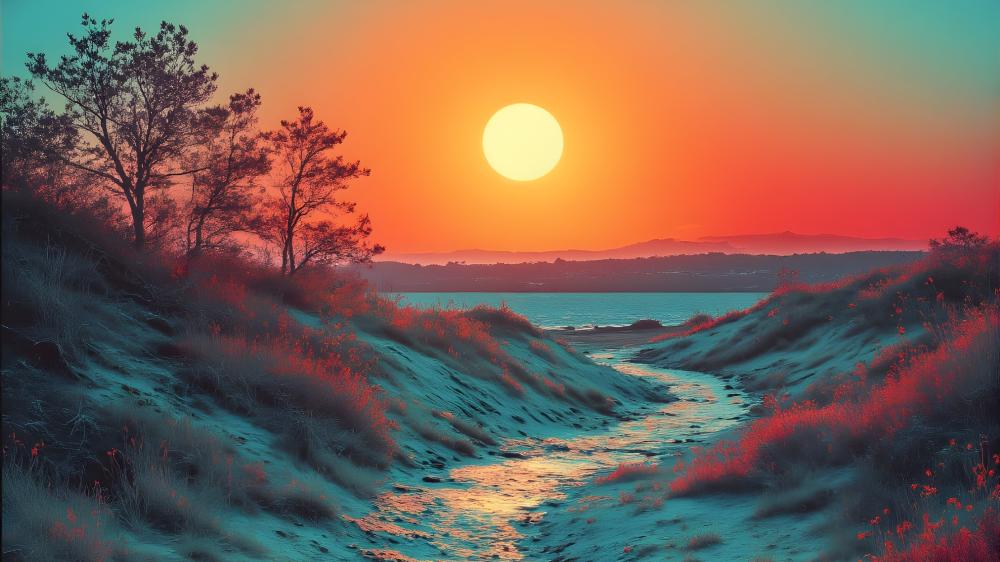 Enchanting Sunset Over Serene Landscape wallpaper