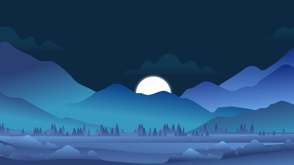 Moonlit Mountainscape Minimalism wallpaper