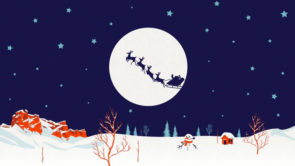 Minimalist Santa Sledding Scene wallpaper