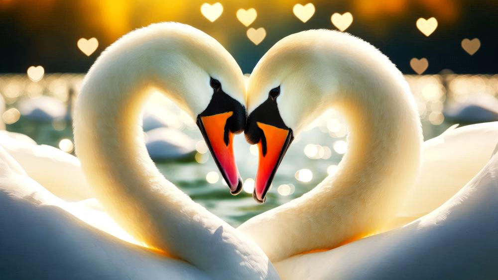 Swans in love wallpaper