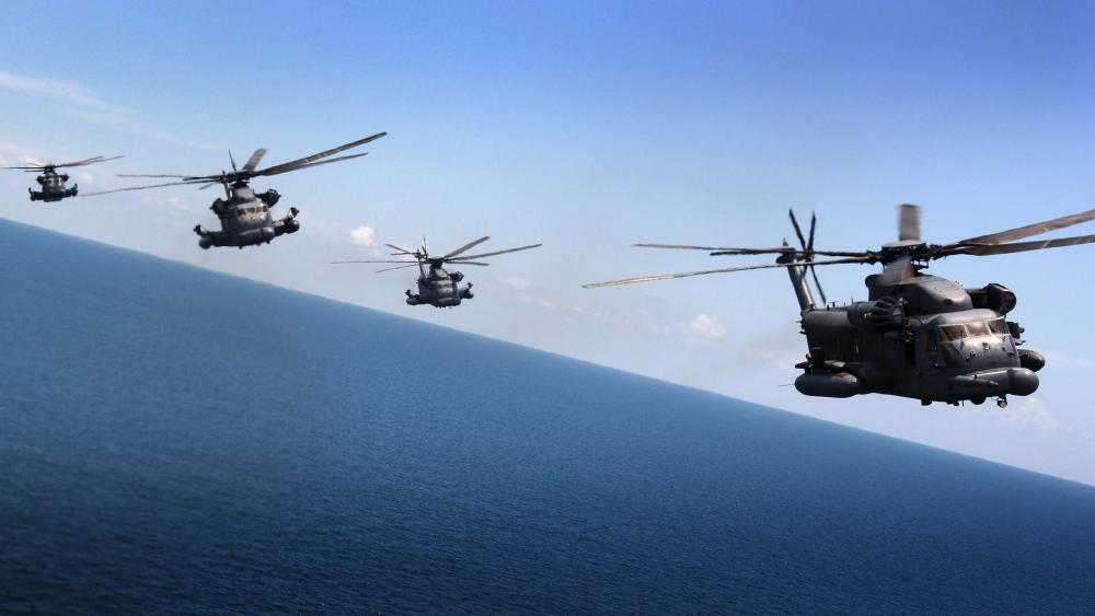 Military Patrol Over the Ocean Horizon wallpaper