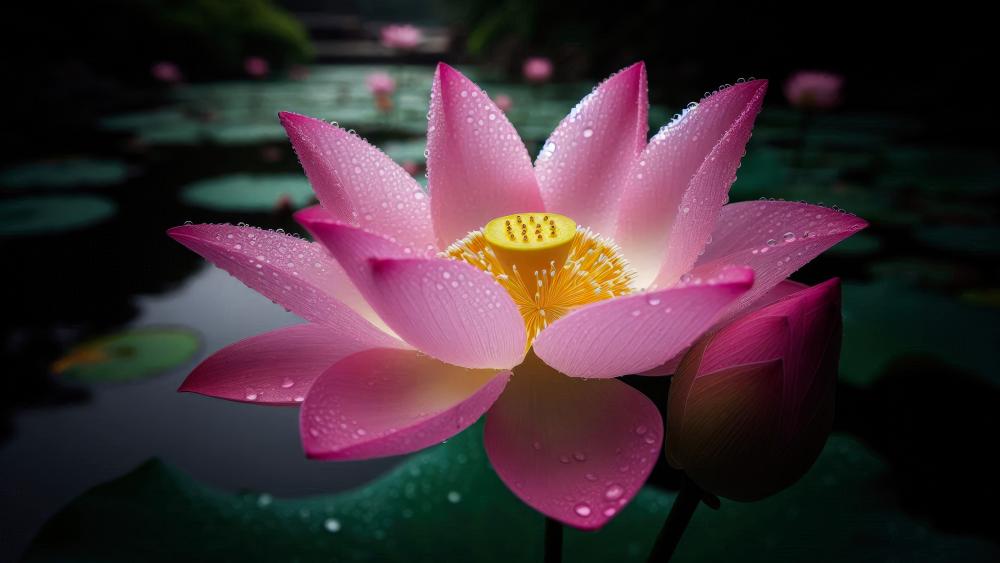 Lotus flower on a pond surface wallpaper