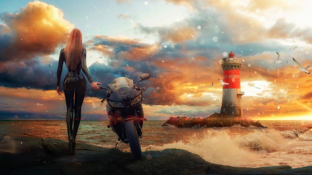 Lighthouse Rider's Dawn wallpaper