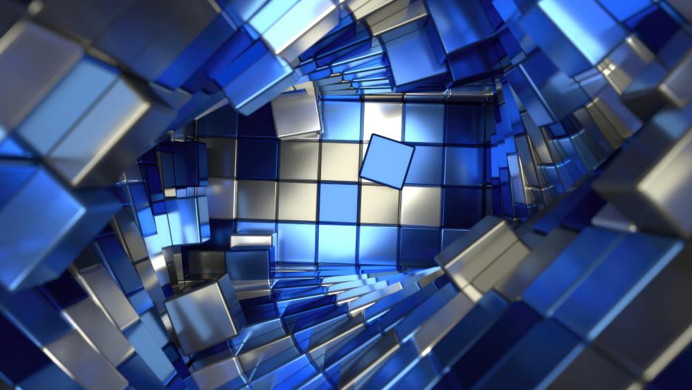 Futuristic Blue and Silver Cubic Wonderland wallpaper