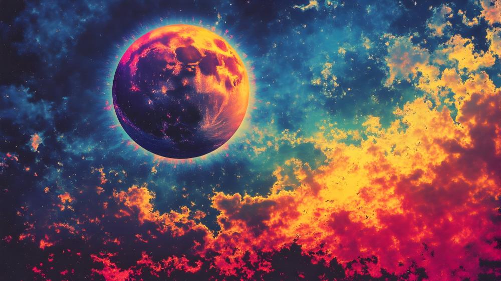 Planet Amidst Vibrant Cosmic Clouds wallpaper