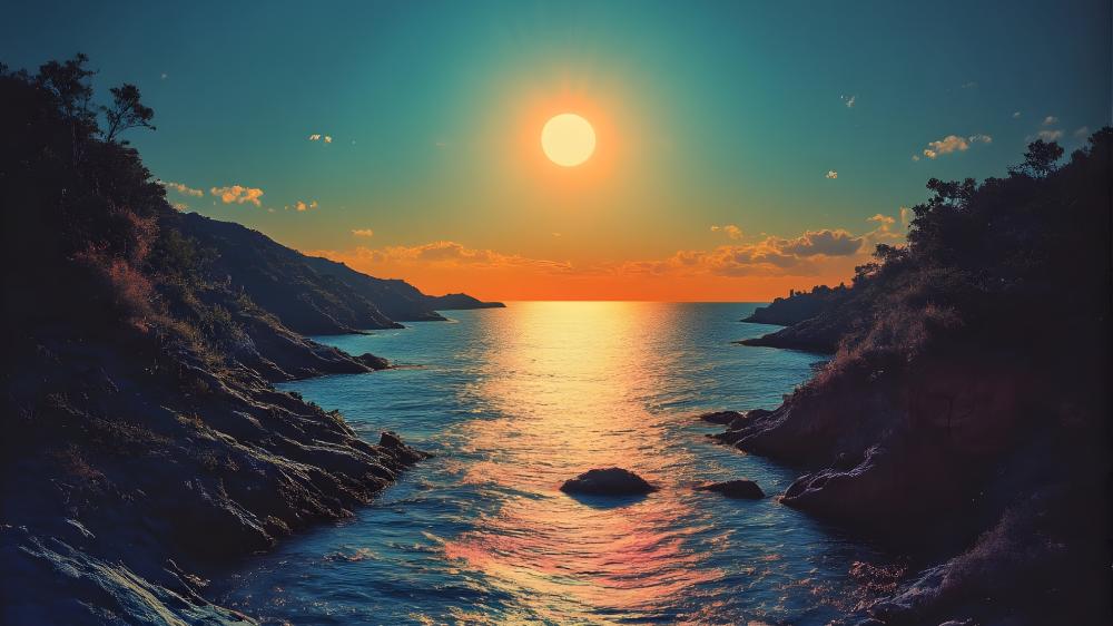 Sunset Horizon Over Tranquil Sea Scene wallpaper