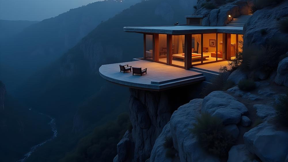 Modern Luxury Cliff House in Scenic Landscape wallpaper