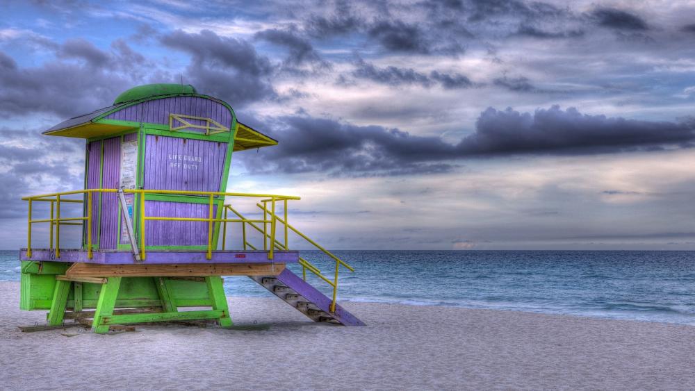 Vibrant Lifeguard Tower at Miami Beach wallpaper