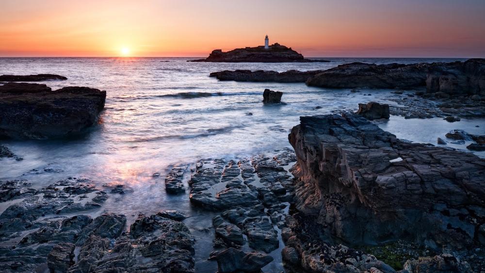 Sunset at Godrevy Lighthouse, UK wallpaper