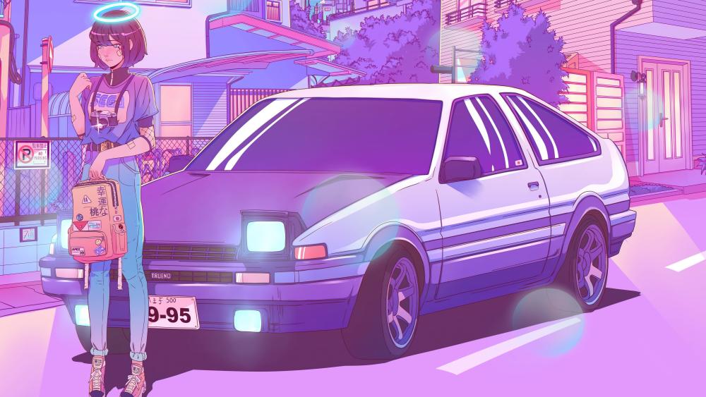 Synthwave Angel by the Retro Car wallpaper