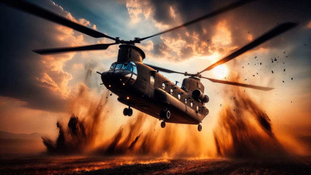 Chinook helicopter taking off wallpaper