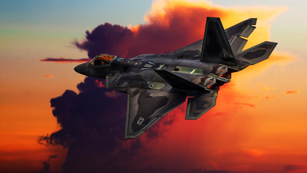 F-22 Raptor at Sunset in Stunning Artwork wallpaper