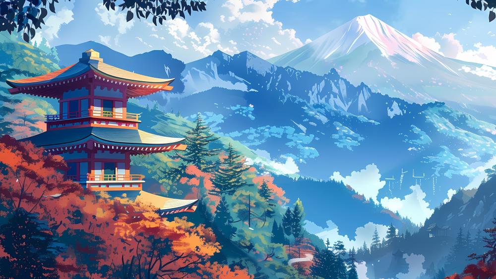 Enchanting Oriental Landscape in Anime Style wallpaper