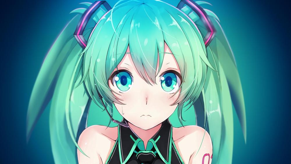 Hatsune Miku's Tearful Expression wallpaper