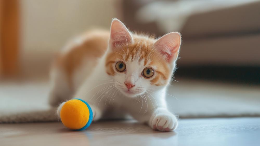 Playful Kitten with Toy Ball wallpaper