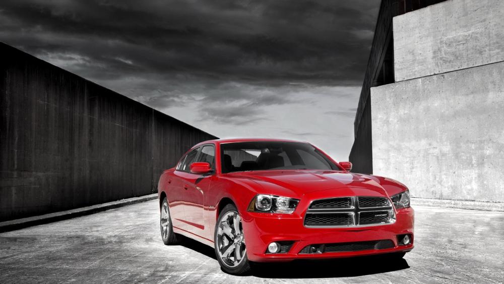 Red Dodge Charger in Urban Setting wallpaper