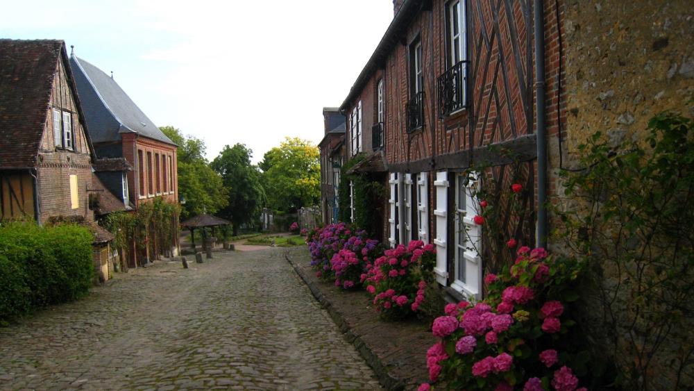 Charming Cobblestone Street in a Quaint Town wallpaper