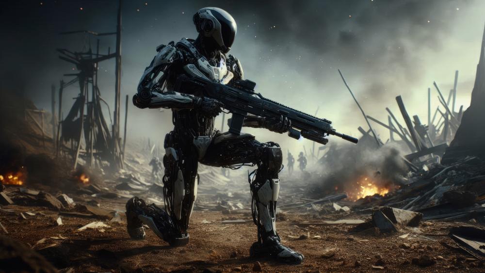 Futuristic soldier in action wallpaper