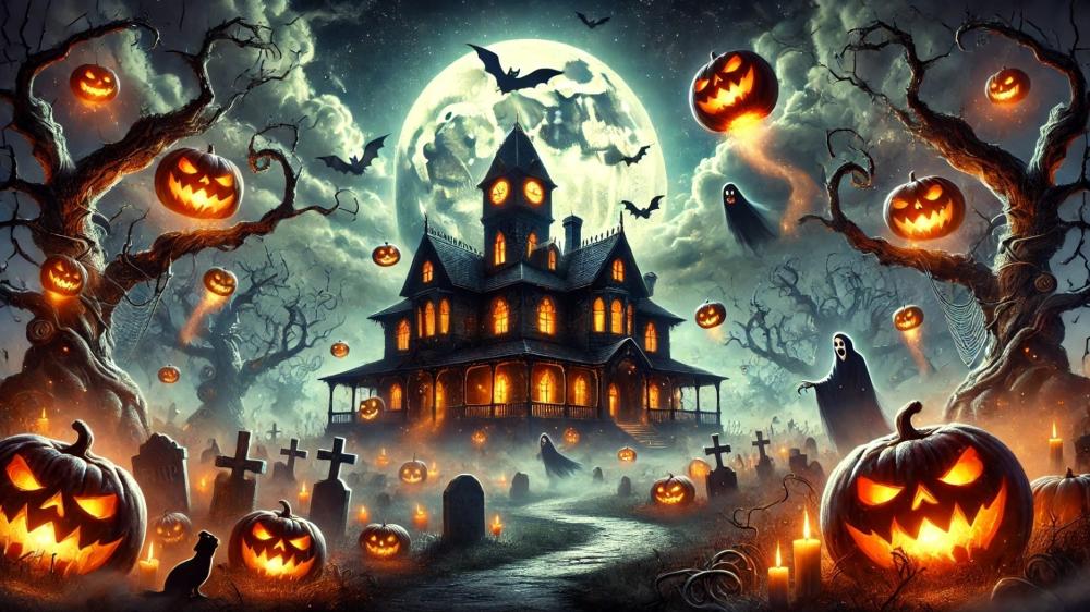 Haunting Halloween Nightscape: AI Art Masterpiece wallpaper