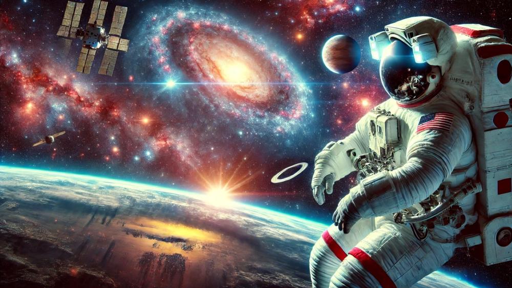 Wonders of Space: Astronaut Drifting Among Stars wallpaper