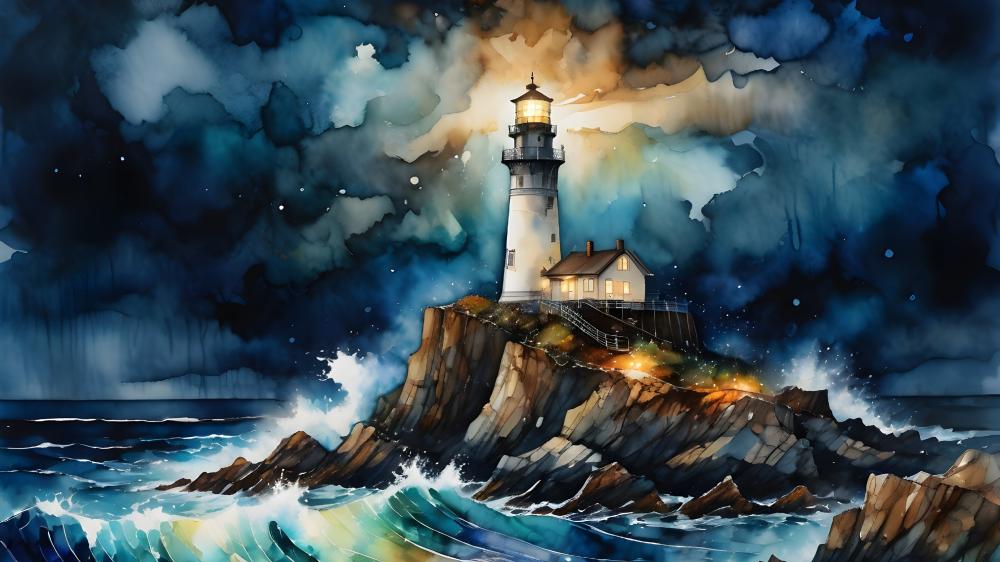 Lighthouse Amidst Tempestuous Skies wallpaper