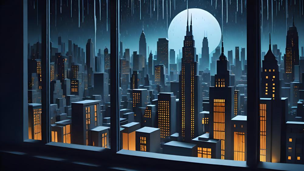 Enchanted Cityscape Under the Moonlight wallpaper