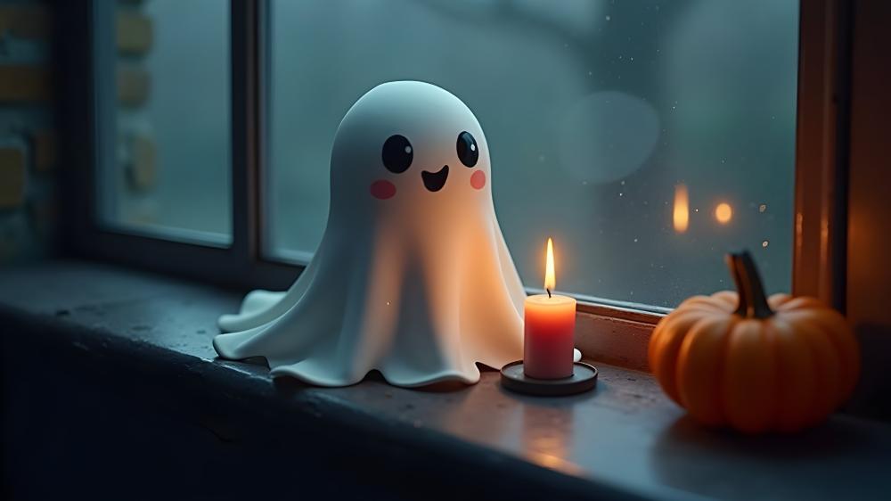 Charming Halloween Spirit at the Window wallpaper