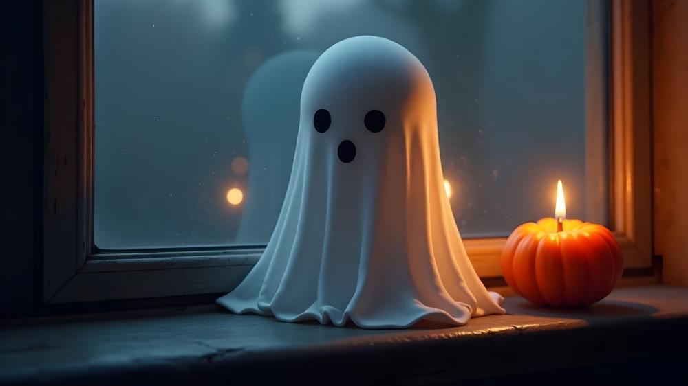 Cute Ghost by Candlelight Halloween Magic wallpaper