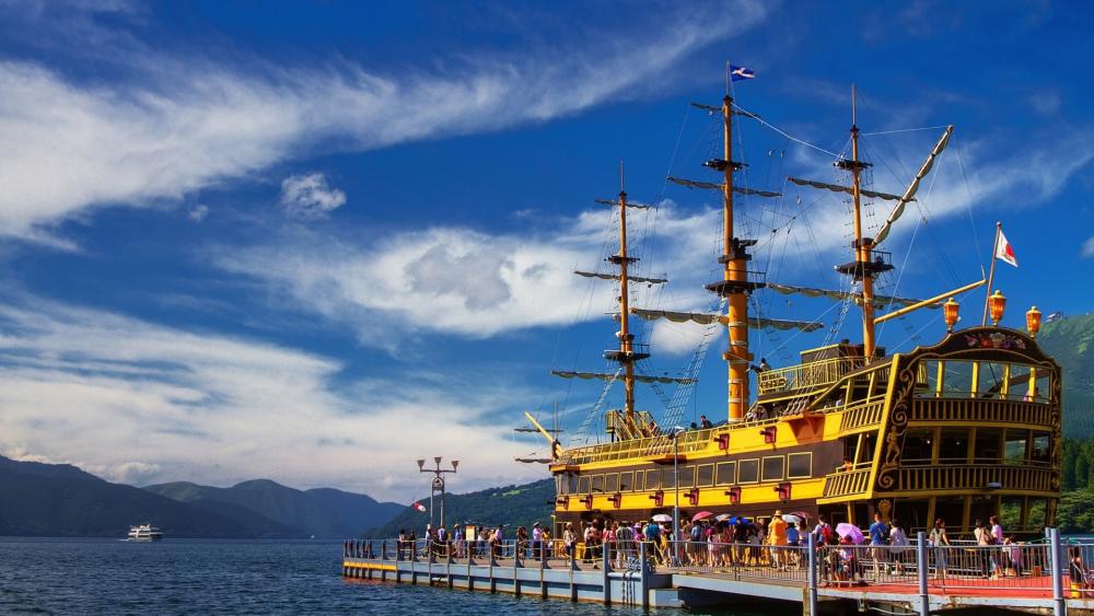 Majestic Barquentine on Lake Ashi wallpaper