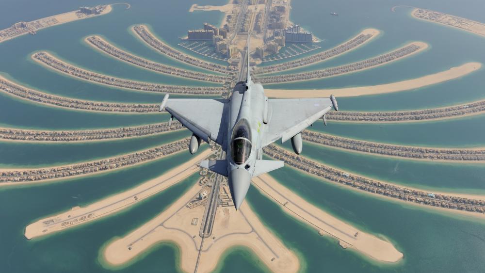 Jet Fighter Over Palm Jumeirah wallpaper