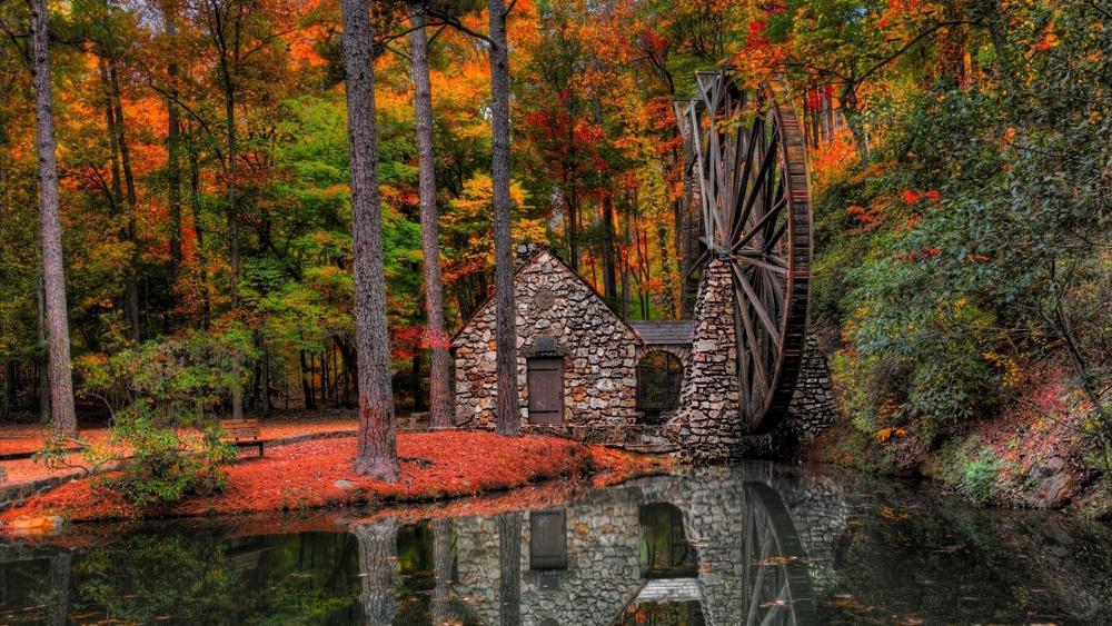 Autumn Serenity at Old Mill Wheel Mt Berry wallpaper