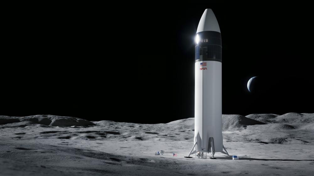 Mammoth Rocket on the Moon's Surface wallpaper