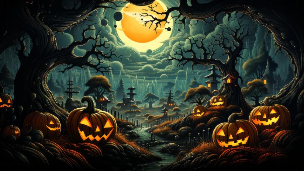 Enchanted Halloween Forest Adventure wallpaper