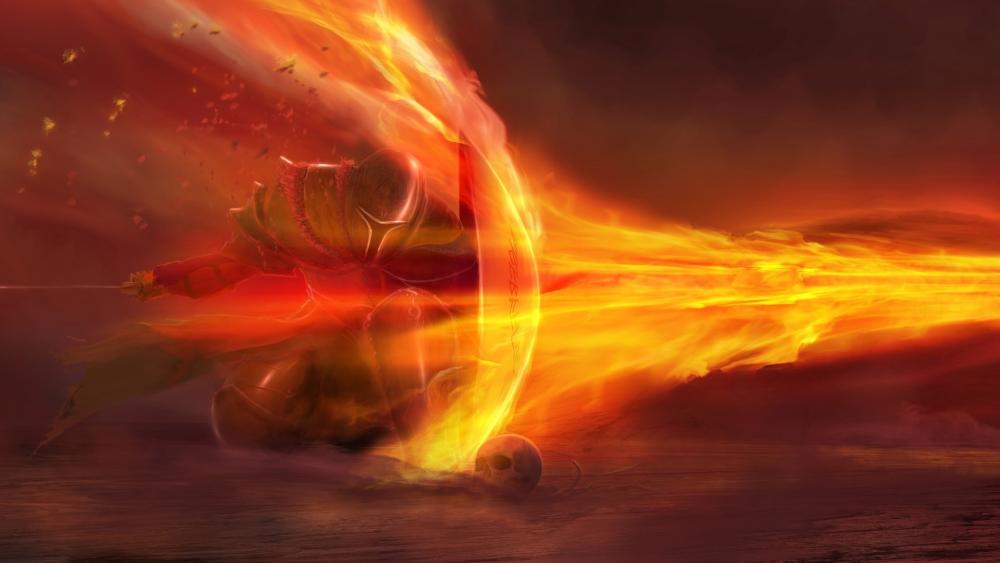 Flame-Bound Knight in Fiery Battle Art wallpaper