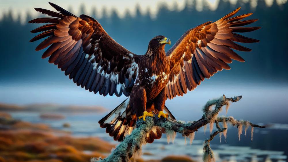 Eagle on a tree branch  wallpaper