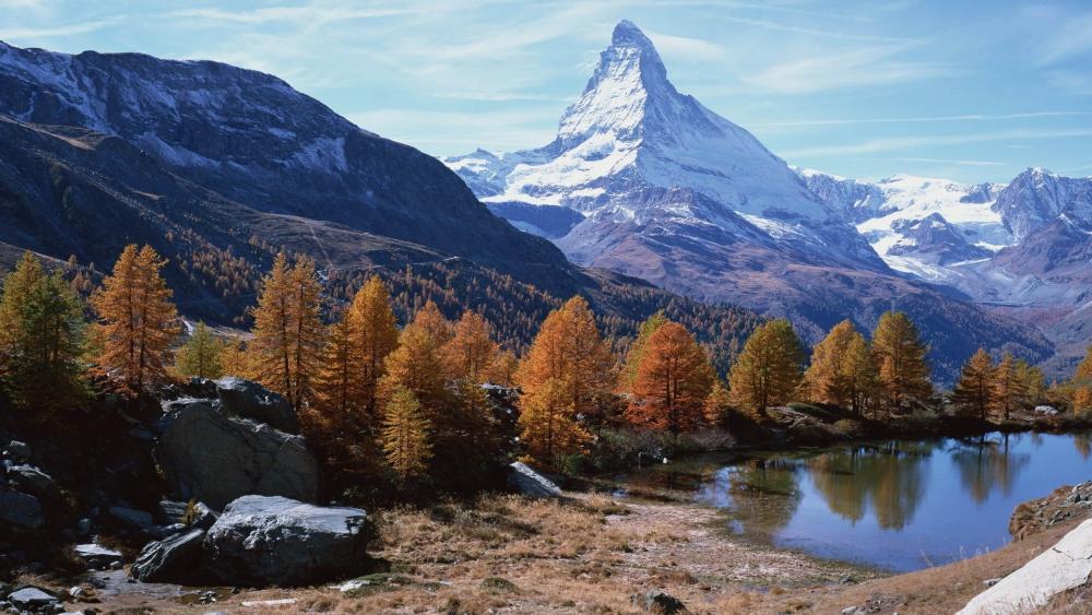 Majestic Autumn View of Matterhorn and Lake Grindjisee wallpaper