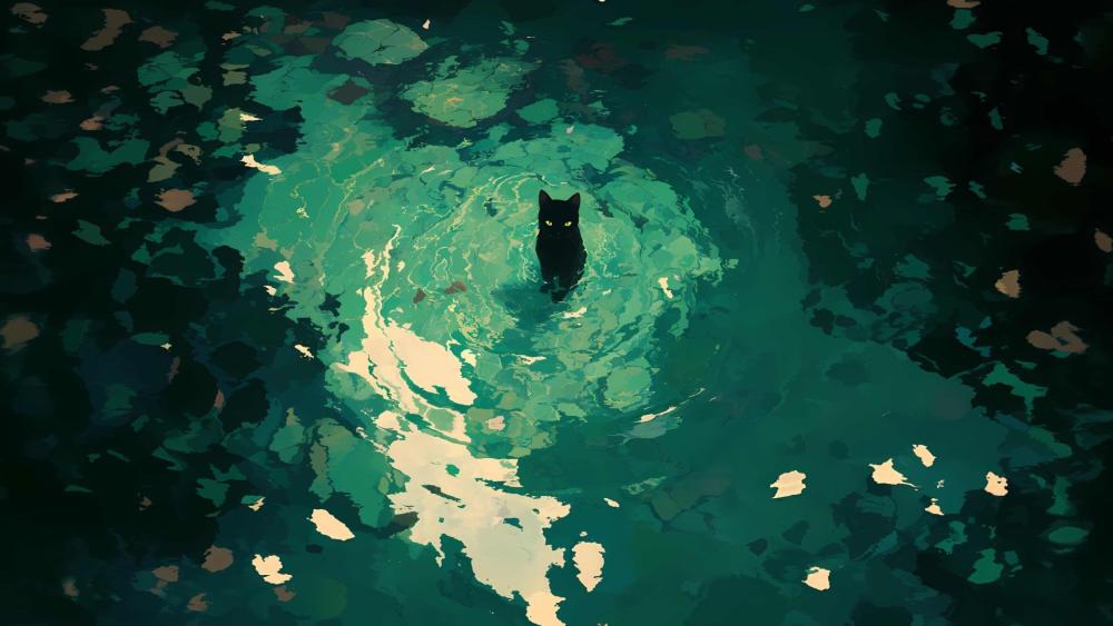 Black Cat in Enchanted Swamp wallpaper