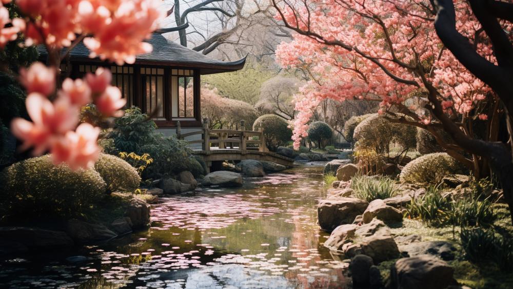 Sakura Serenity in a Zen Garden wallpaper