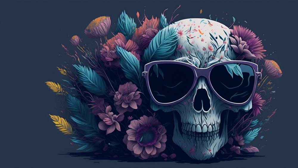 Skull with Style in Blooming Colors wallpaper