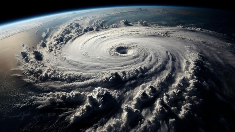 Hurricane cloud build-up, view from above the earth surface. wallpaper