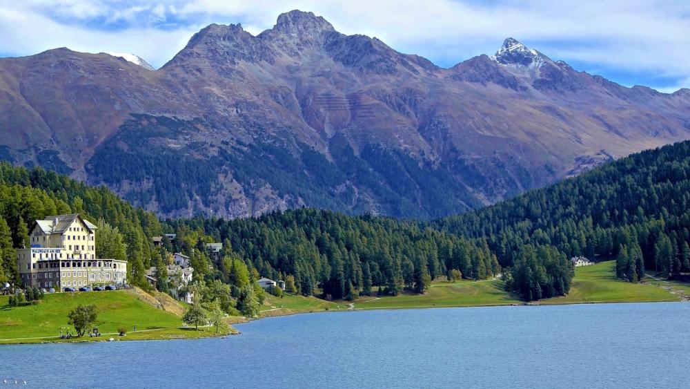 Lake St. Moritz Tranquility in the Swiss Alps wallpaper