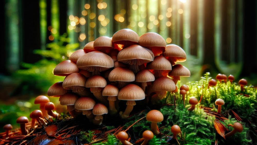 Mushrooms in the forest floor wallpaper