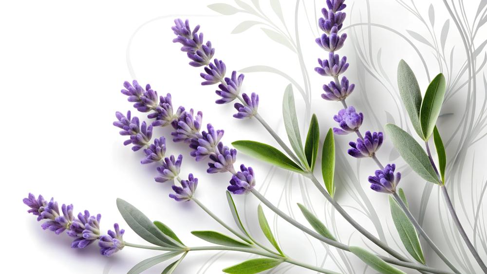 A slender avender branch with purple blooms wallpaper