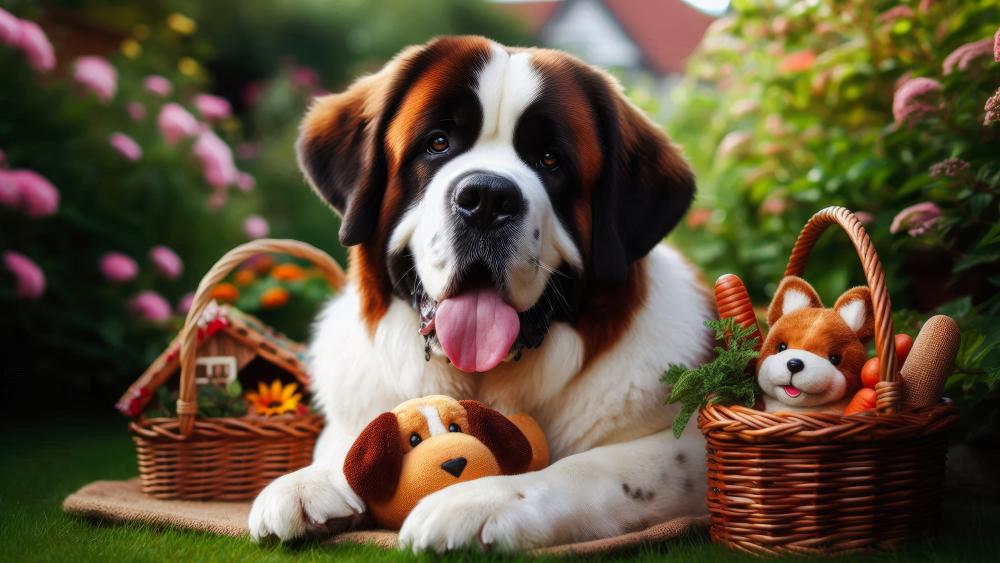 St Bernard St Bernard dog in the garden wallpaper