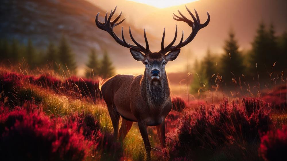 A Red deer buck in a park wallpaper