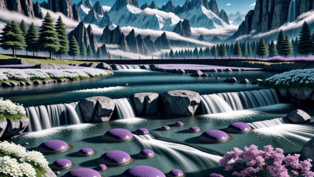 Alien River Tranquility in a Fantasy Landscape wallpaper